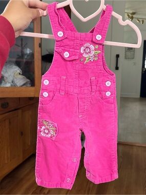 Vintage Pink Corduroy Floral Overalls